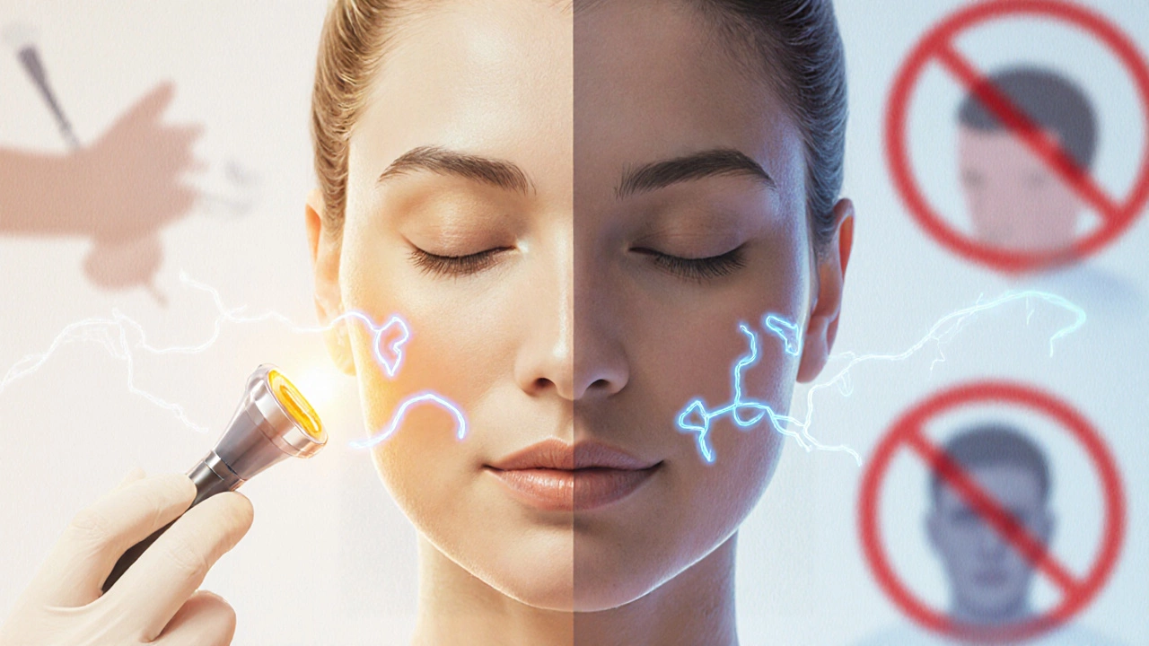 Электропорация доставляет витамины в эпидермис — видны мягкие световые волны на коже, без инъекций.