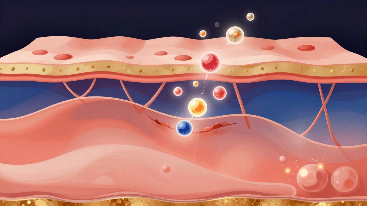Схематическое изображение восстановления кожи: пигментация исчезает, коллаген восстанавливает текстуру.