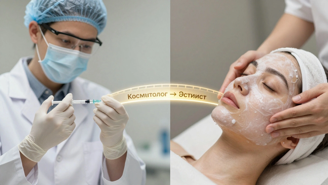 Схематичное изображение перехода от медицинского лечения к уходу за кожей.