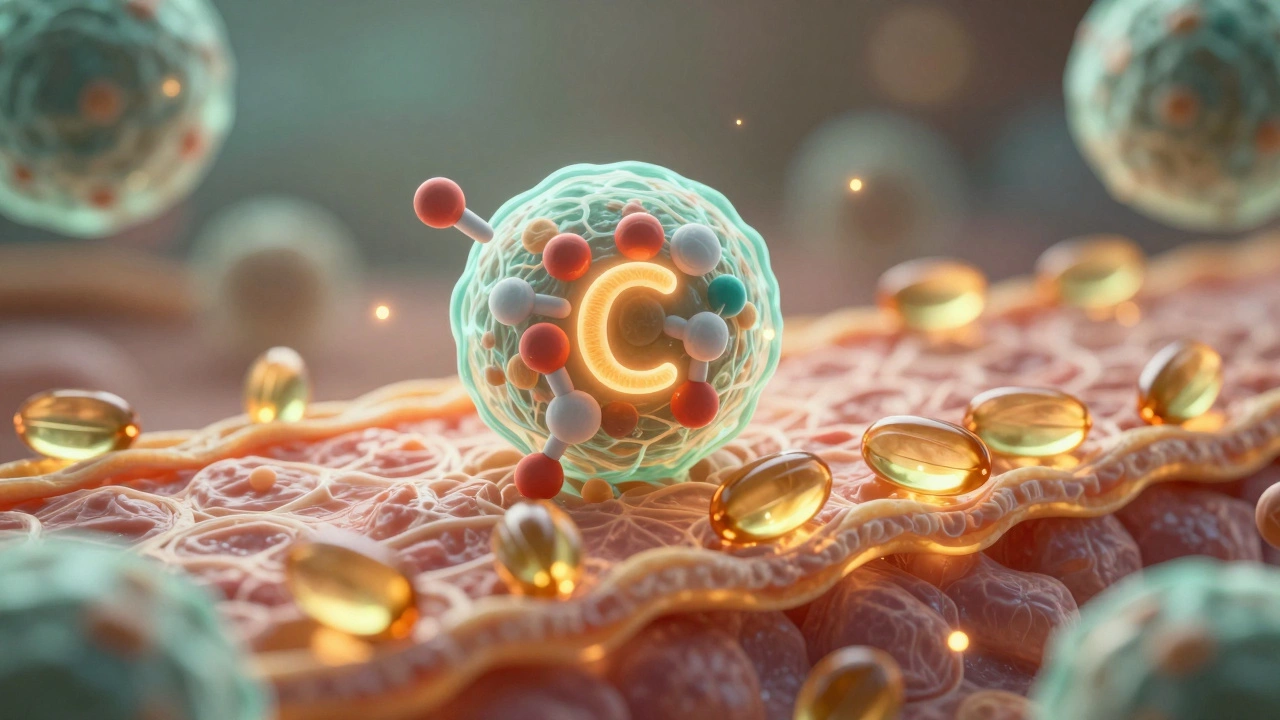 Микроскопическое изображение кожи: витамины защищают клетки от свободных радикалов