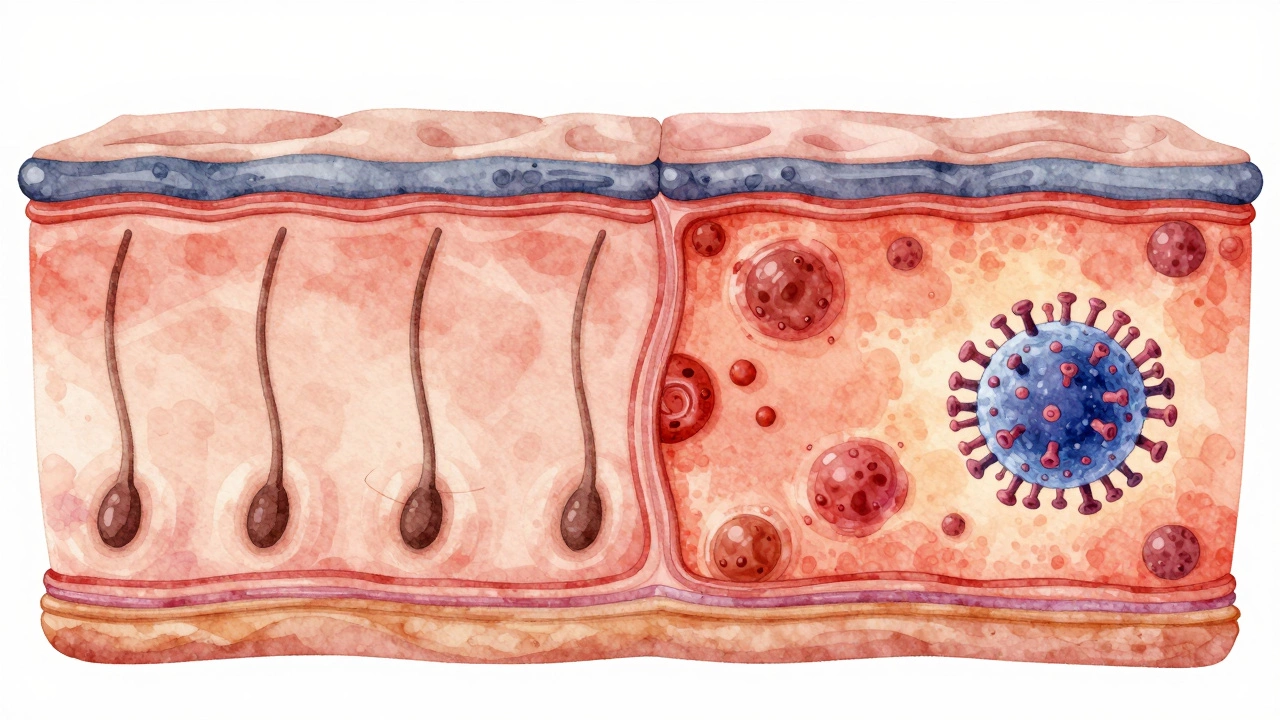 Сравнение здоровой и поврежденной кожи после лазерной эпиляции