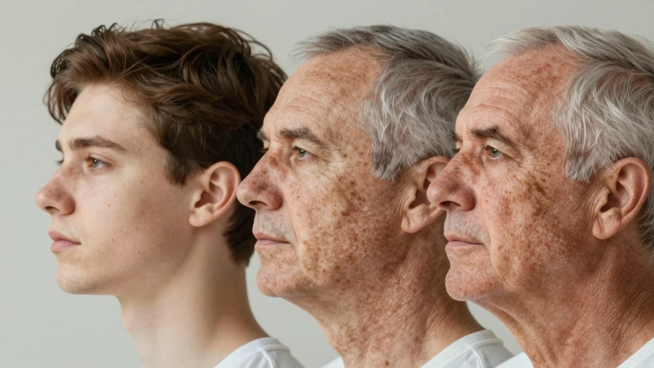 Три лица, показывающие прогрессию солнечных пятен с возрастом.