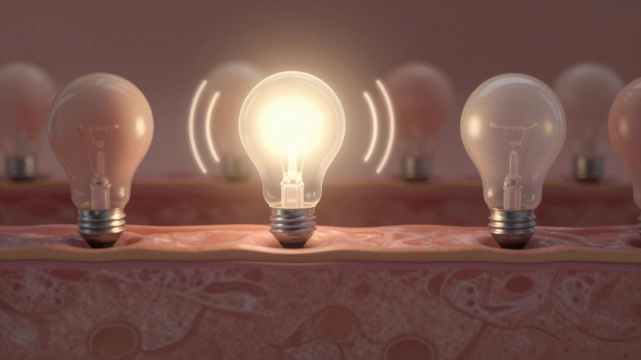 Схема меланоцитов, активируемых ультразвуковыми вибрациями под кожей.