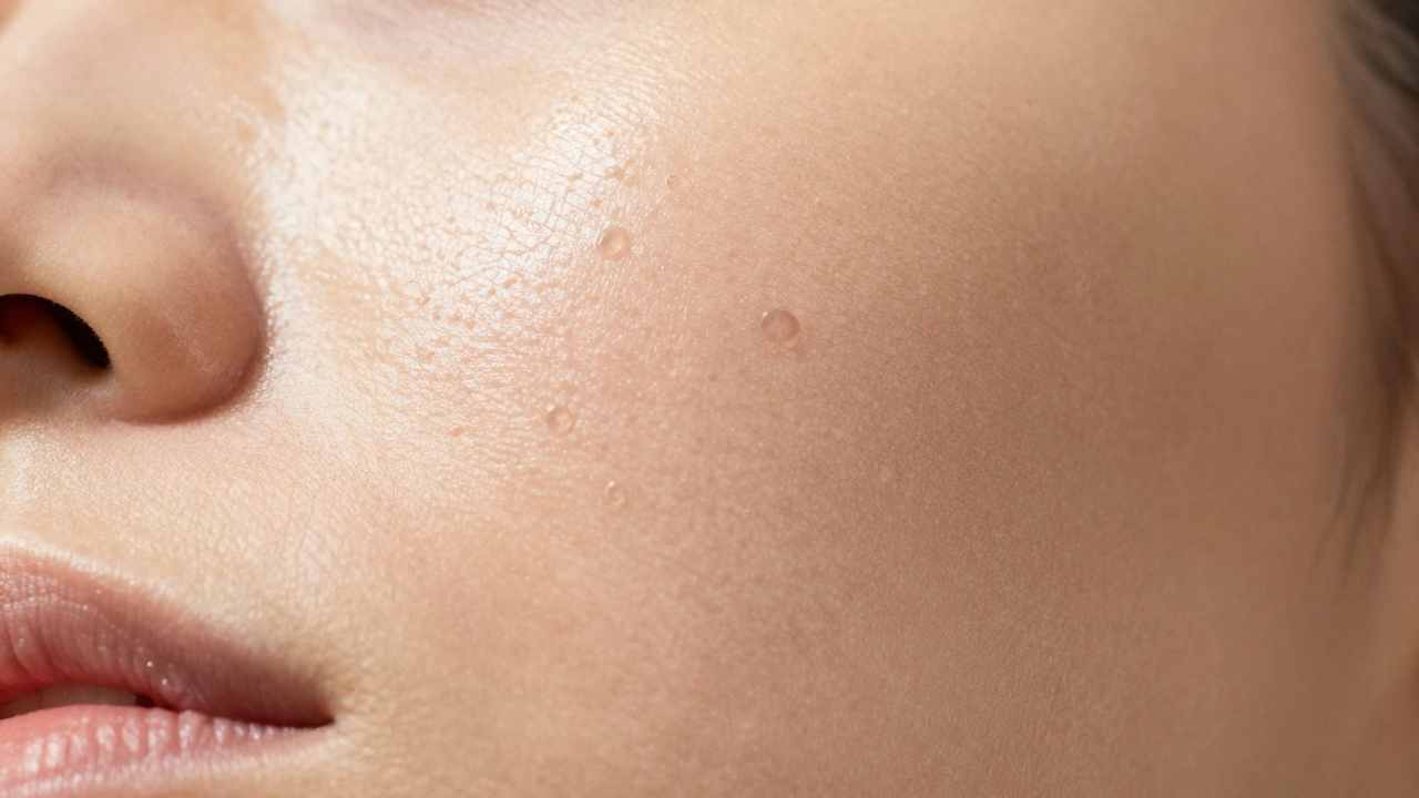 Крупный план здоровой увлажненной кожи после косметической процедуры.