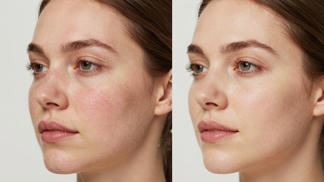 Сравнение состояния кожи до и после курса эстетических процедур: тусклая кожа и сияющая, здоровая кожа.