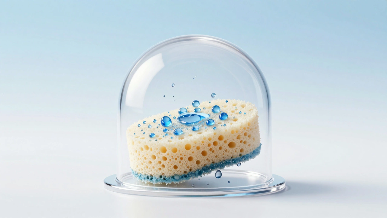 Концептуальное изображение увлажнения кожи: губка под защитным куполом