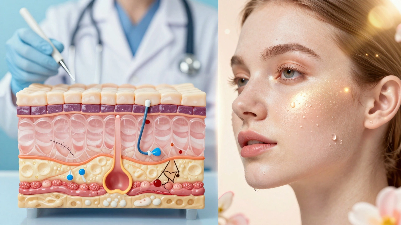 Концептуальное сравнение глубокого медицинского лечения и поверхностного эстетического ухода за кожей