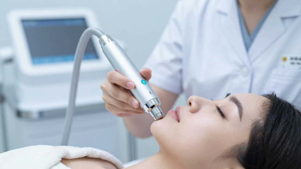 Процедура микротоковой терапии для подтяжки контуров лица в клинике