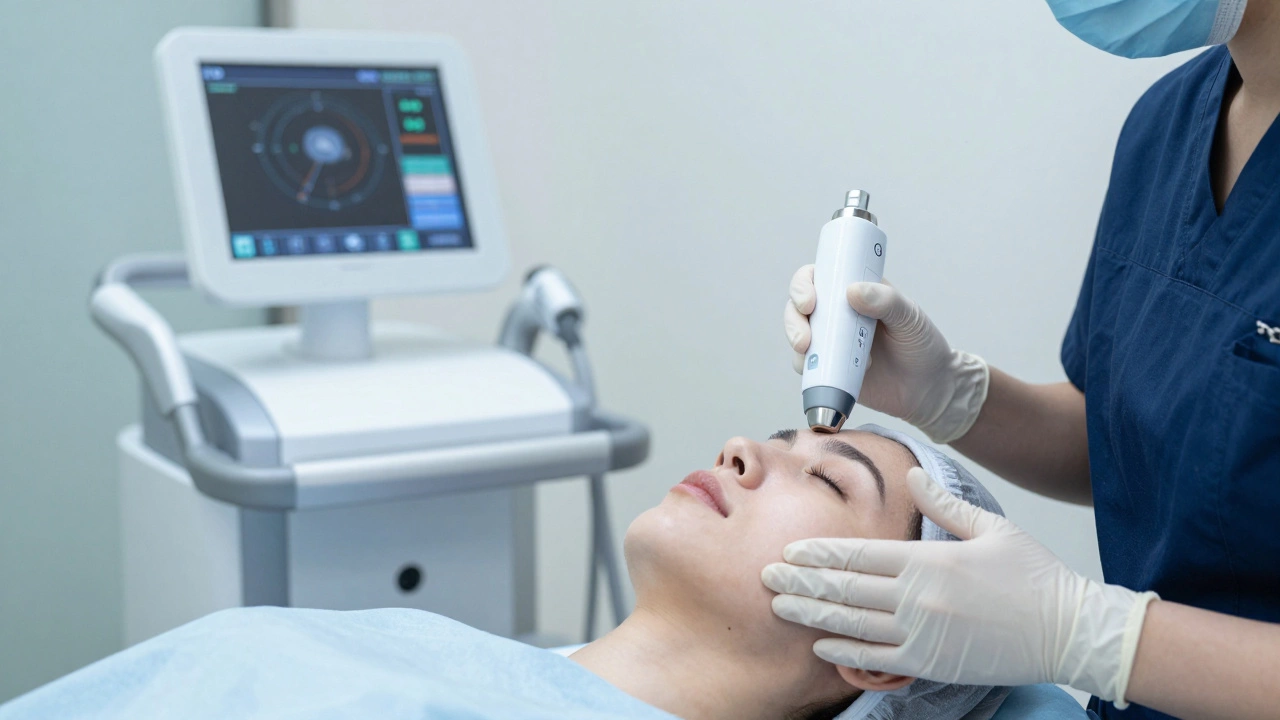 Процедура SMAS-лифтинга для подтяжки овала лица в современном косметологическом кабинете