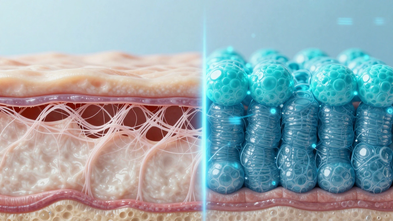 Схематичное изображение восстановления коллагена и структуры кожи